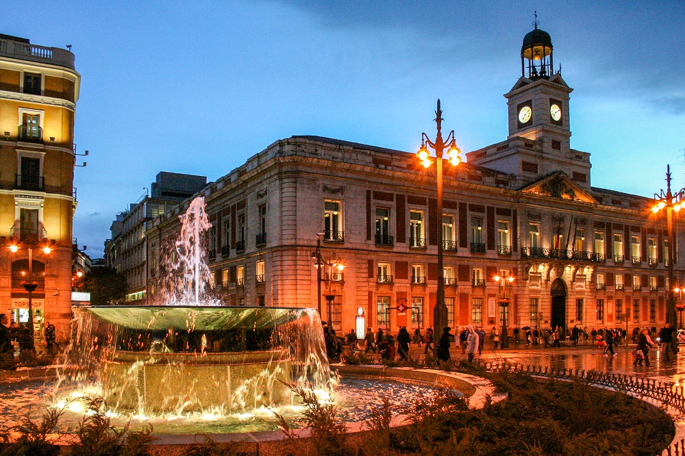 Puerto del Sol lit up at night