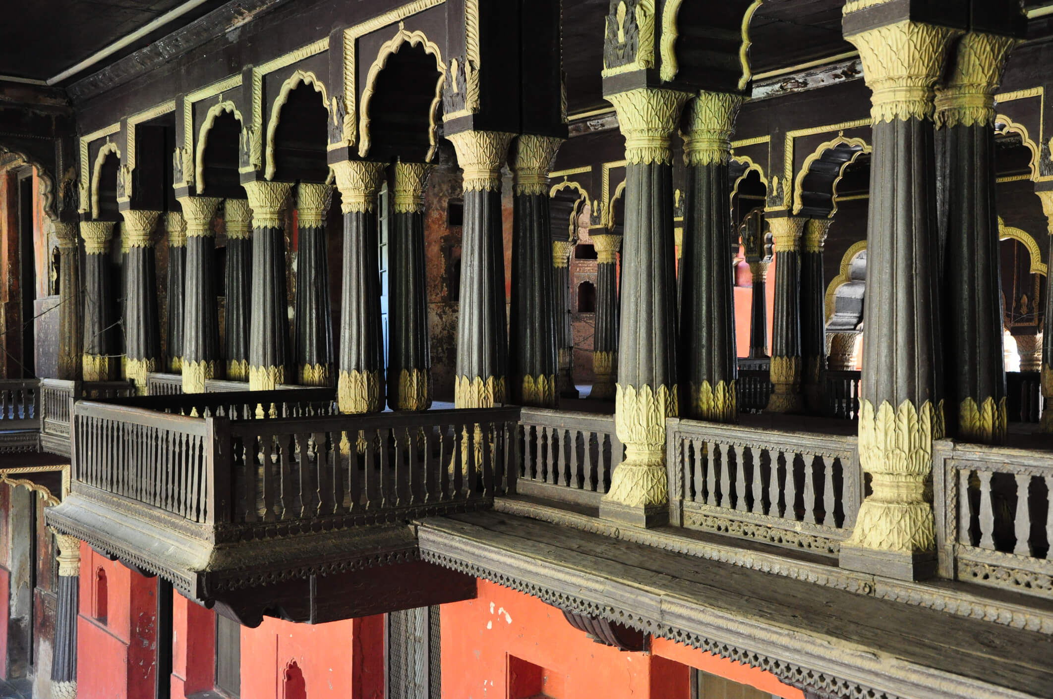 Palace arches and pillars carved from teakwood