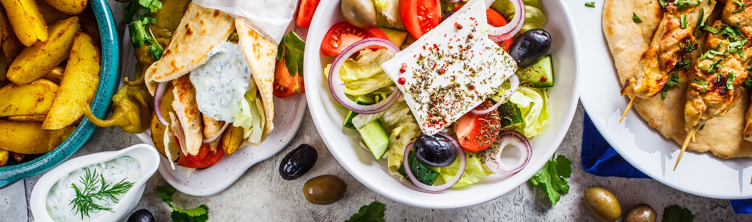 Platter of Greek food