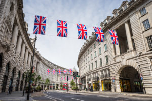 Travel and tour Regency Street, the curved commercial shopping center, located in England.